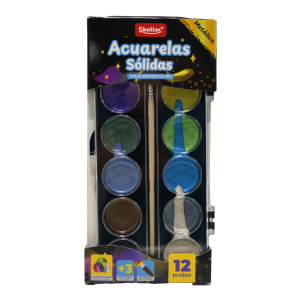 ACUARELA SOLIDA + PINCEL 12 COLORES METÁLICOS