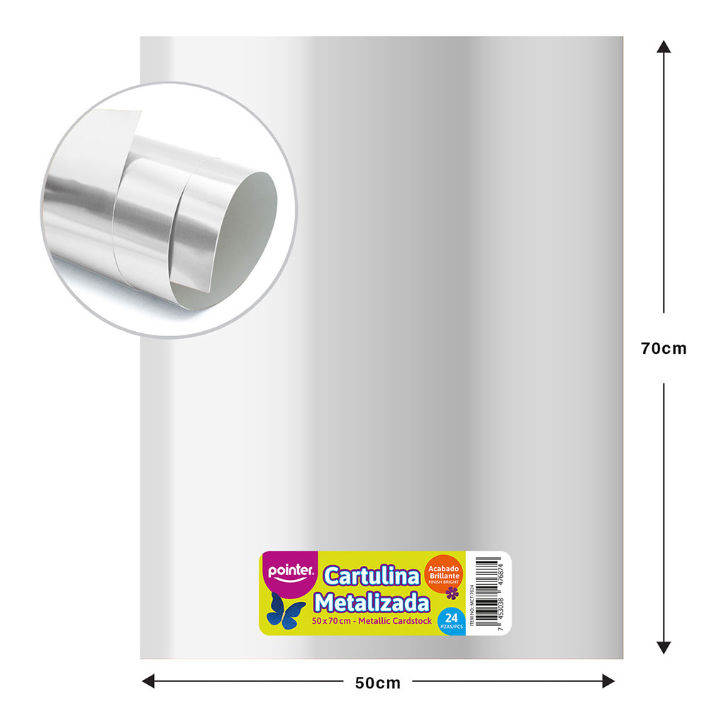 CARTULINA METALIZADA PLATA (BOLSA X 24 PZAS)