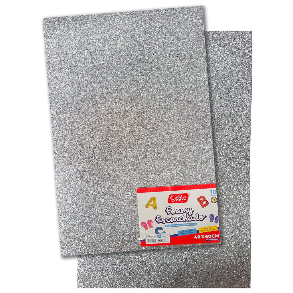 GOMA EVA PLATA GLITTER PLIEGO 40CMx60CMx1.8MM (10PZAS) GOMA EVA PLATA GLITTER PLIEGO 40CMx60CMx1.8MM (10PZAS)