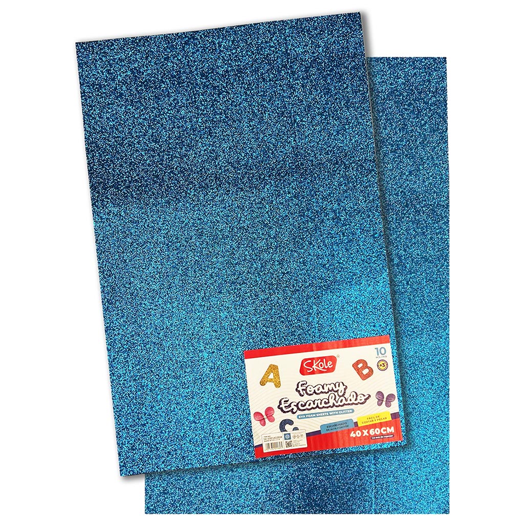 GOMA EVA AZUL GLITTER PLIEGO 40CMx60CMx1.8MM (10PZAS) GOMA EVA AZUL GLITTER PLIEGO 40CMx60CMx1.8MM (10PZAS)