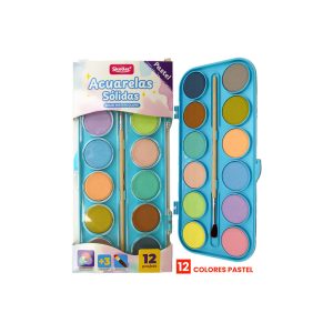 ACUARELA SOLIDA + PINCEL 12 COLORES PASTEL