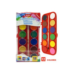ACUARELA SOLIDA + PINCEL 12 COLORES CLÁSICOS