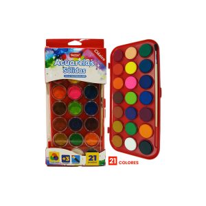 ACUARELA SOLIDA + PINCEL 21 COLORES CLÁSICOS