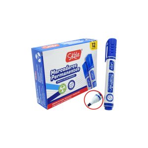 PLUMON PERMANENTE PUNTA BISELADA AZUL BOX (12PZAS)