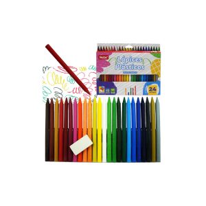 CRAYONES DE CERA + BORRADOR 24 PZAS