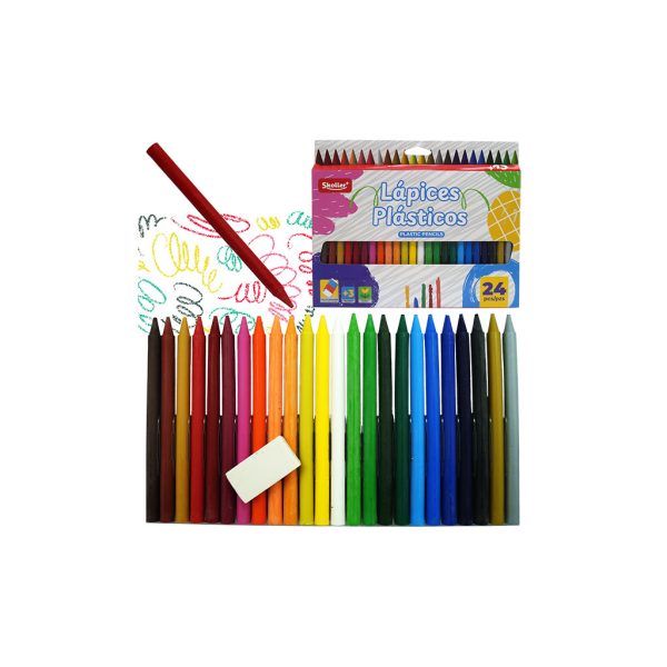 CRAYONES DE CERA + BORRADOR 24 PZAS