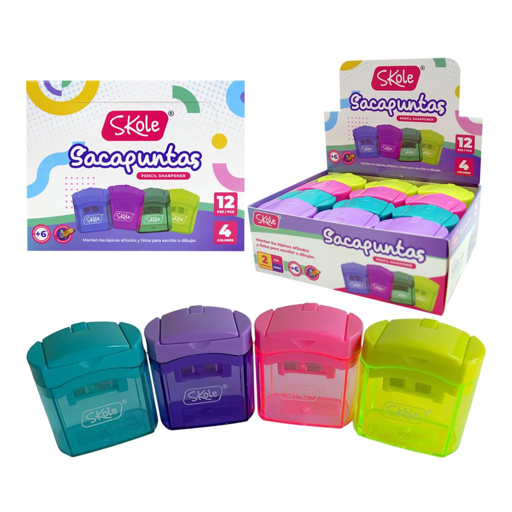 SACAPUNTA DOBLE CON DEPÓSITO. COLORES PASTELES (BOX 12PZAS)